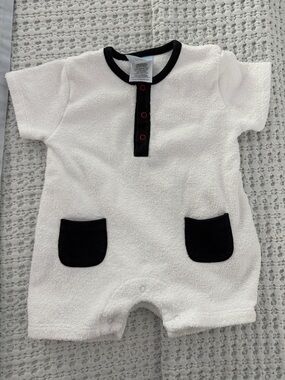 White Baby Terry One-Piece with Black Trim